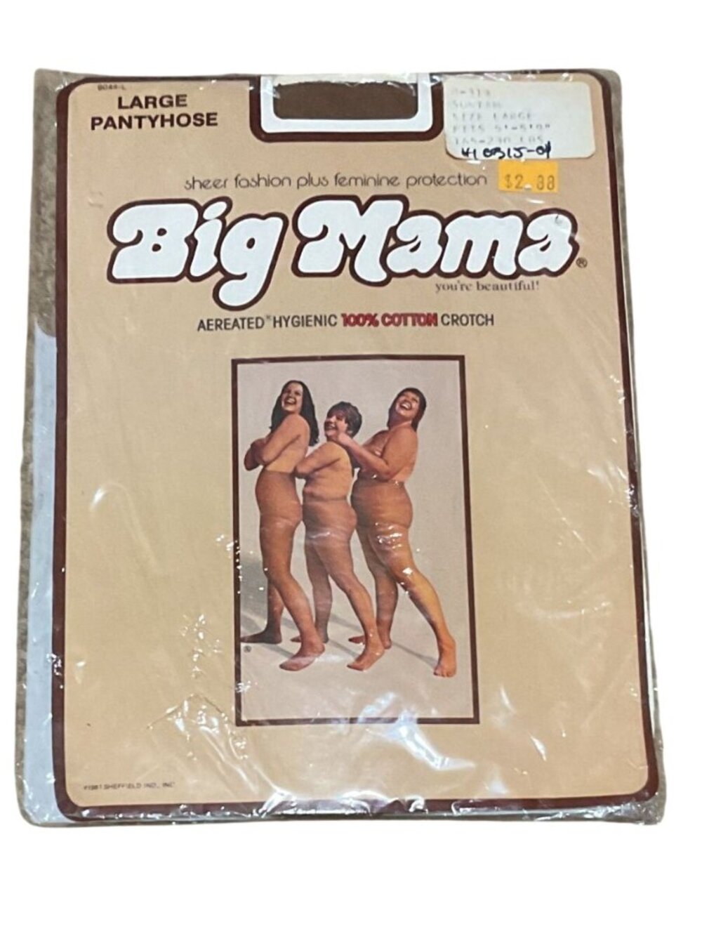 Vtg NWT Big Mama Sz L Sheer Pantyhose Suntan 100% Cotton Crotch Hygienic Aerated